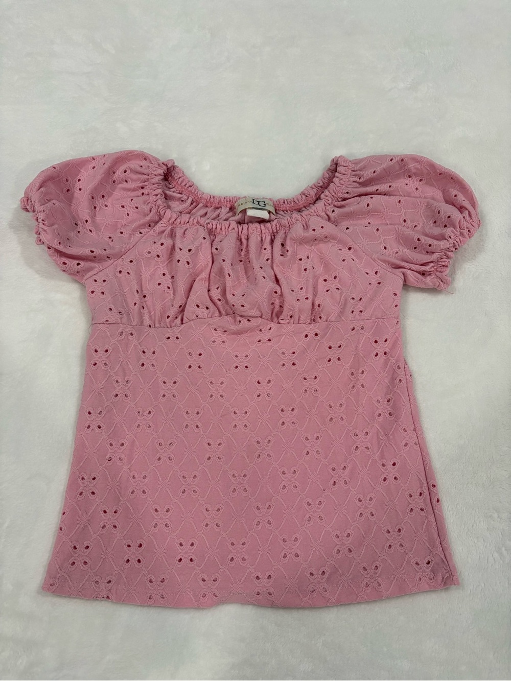 Girls' Pink Eyelet Puff Sleeve Blouse by Urban Outfitters